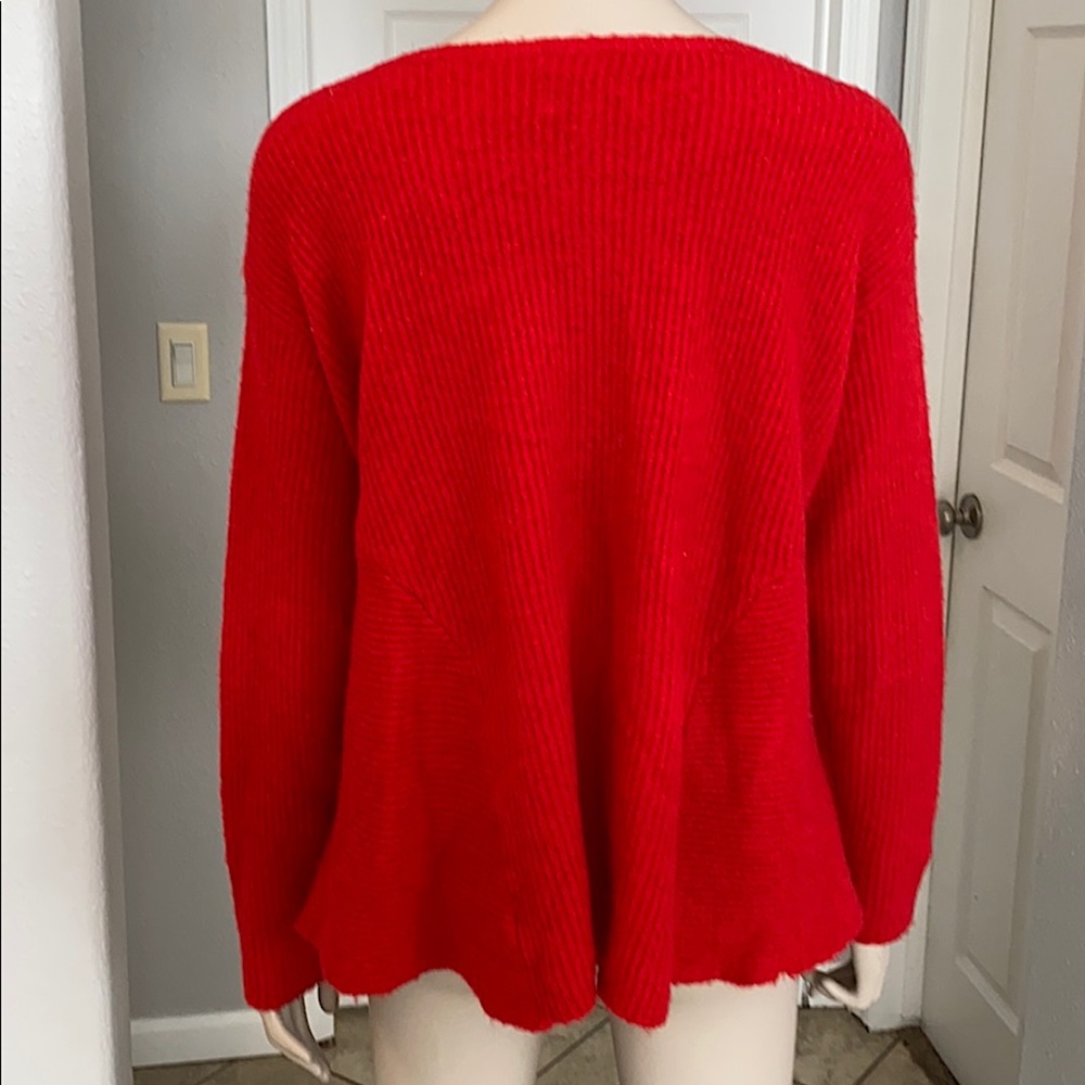 ⚫️ELLE red A-Line rubbed fuzzy sweater with lace - Picture 8 of 8